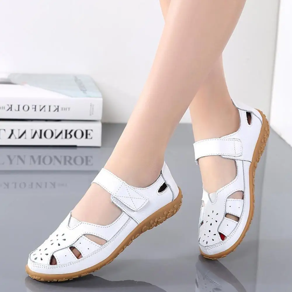 Women Mother Genuine Leather Sneake Soft Bottom Sandals Flats Summer Ladies Hollow Out Beach Shoes Quality Hot Gladiator Sandals