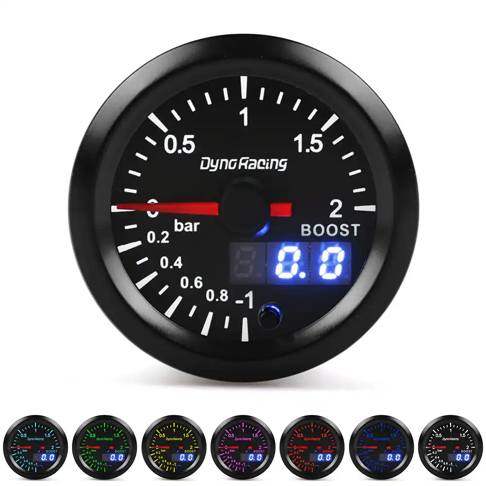 2" 52mm 7 Colors LED Dual Display Boost gauge Water temp Oil temp Oil