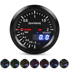 Dynoracing medidor de velocidade, medidor de motor de passo com display duplo 52mm 7 cores turbo impulsionador de 2 barras