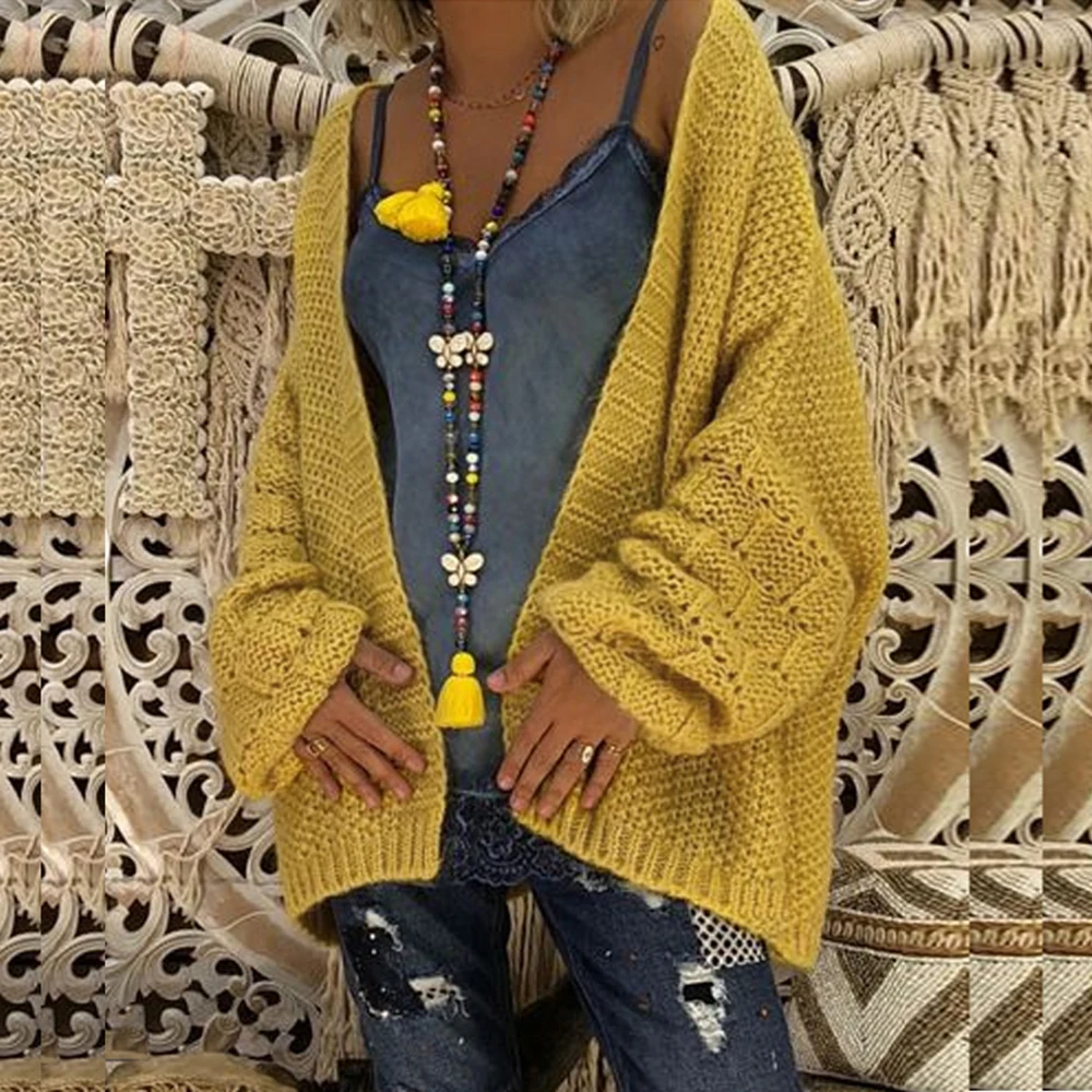 

2019 Autumn Warm Casual Solid Color Sweater Women's Knitted Jacket Cardigan Long Sleeve Knitwear Coat Loose Pull Femme Top