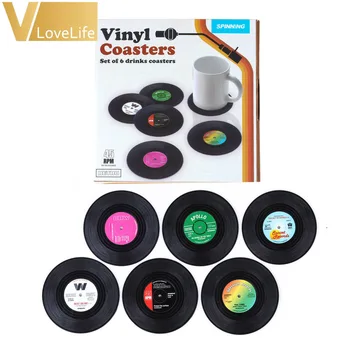 

6 Pcs/ set Home Table Cup Mat Creative Decor Coffee Drink Placemat Tableware Spinning Retro Vinyl CD Record Drinks Coasters