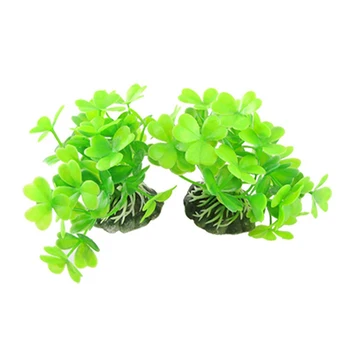 

HOT 2 pieces Aquarium Landscaping green cloverleaf artificial aquatic plants