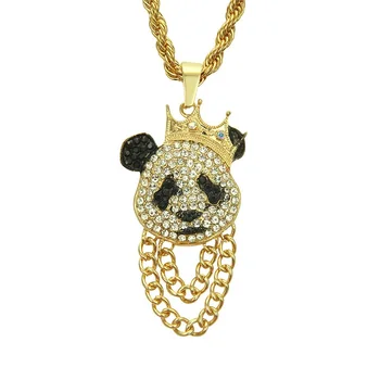 

Pendant Necklace Fashion Crown Panda Necklace Men's Hip Hop Rhinestone Chain Rap Accessories Rock Jewelry #30