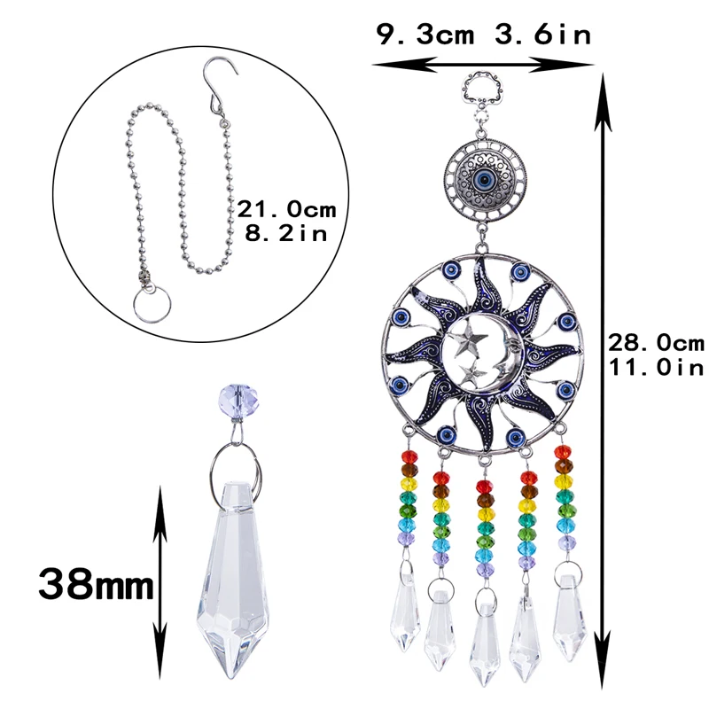 H& D чакра Хрустальная сосулька Призма Suncatcher турецкий синий сглаза Радуга настенный подвесной кулон для домашнего декора(Луна и звезда