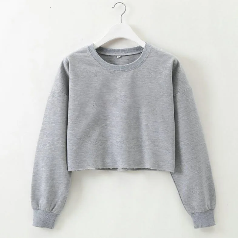 Gray Однотонный укороченный топ, спортивные рубашки для йоги, женские весенне-осенние толстовки с длинным рукавом и круглым воротником, спортивные футболки для фитнеса, тренажерного зала, тренировок - Цвет: Gray