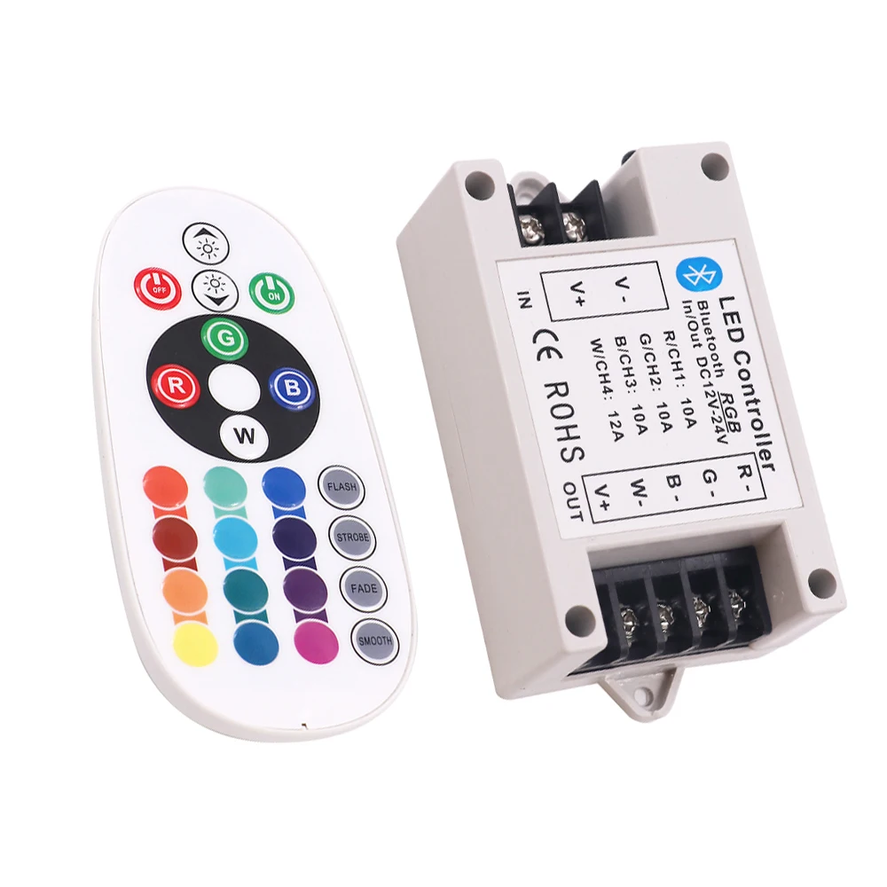 

RGB светодиодный контроллер Bluetooth-совместимый 5 в 12 В 24 в 24 В 24key RF пульт дистанционного управления 30A 360 Вт Переключение для 5050 5054 2835 Светодиодный светильник