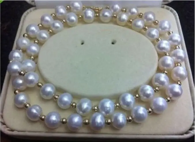 Jewelry Pearl Necklace REAL NOBLEST 9-10MM AKOYA WHITE NATURAL PEARL NECKLACE 18&quot GOLD CLASP Free Shipping |