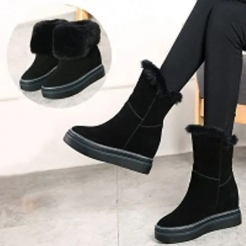 

Double Purpose plus Velvet Thick Bottomed Elevator Short Snow Boots Furry Short Boots Children Winter 2019 New Style Warm Cotton