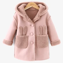 Olekid/ г., осенне-зимняя куртка для девочек, Детское пальто с искусственным мехом и заячьими ушками От 2 до 11 лет верхняя одежда для маленьких девочек детский зимний комбинезон