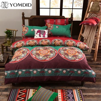 

Bohemian Style 3pcs Bedding set Floral Elephant Printed Bed linens Twin Queen King Size 3pcs Duvet Cover Pillow case Hot sale
