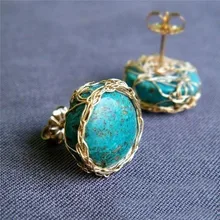 Коми 1 пара богемный естественный неправильной формы бирюзовые серьги-гвоздики индивидуальные классические золотые серьги для женщин подарок для вечерние D0204