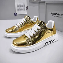 

Glitter Men‘s Casual Shoes Platform Sneakers Luxury Gold Mirrors Shoes PU Leather Casual Vulcanized Shoes Low Sneakers for Men