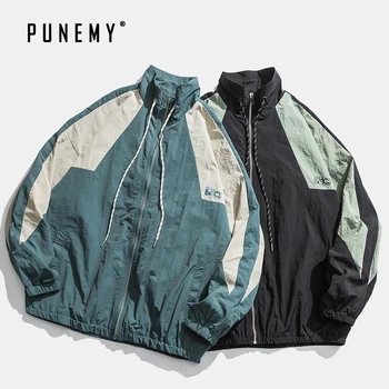 

Retro Streetwear Men Jackets Coats Windbreaker Hip Hop Harajuku Patchwork Zipper Oversize Stand Collar Swag Man's Jackets Coats