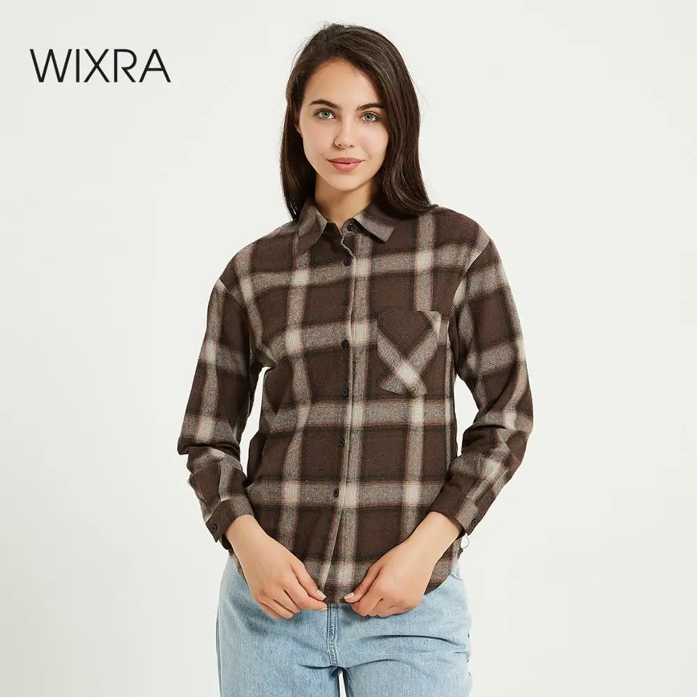 Wixra Women Blouse Tops Turn-down Collar Loose Long Sleeve Plaid Casual Shirts Lady Casual Style Tops Clothes Blusas Wixra Women Blouse Tops Turn-down Collar Loose Long Sleeve Plaid Casual Shirts Lady Casual Style Tops Clothes Blusas