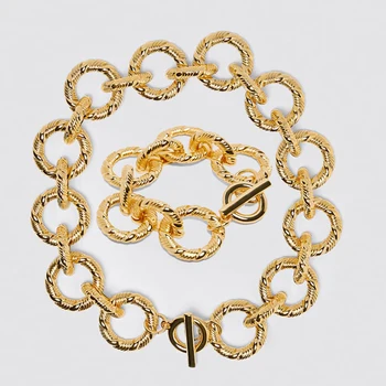 

Dvacaman ZA Retro Charm Full Gold Color Oversized Chain Necklace for Women Punk Party Neckless Statement&Choker Necklace Bijoux