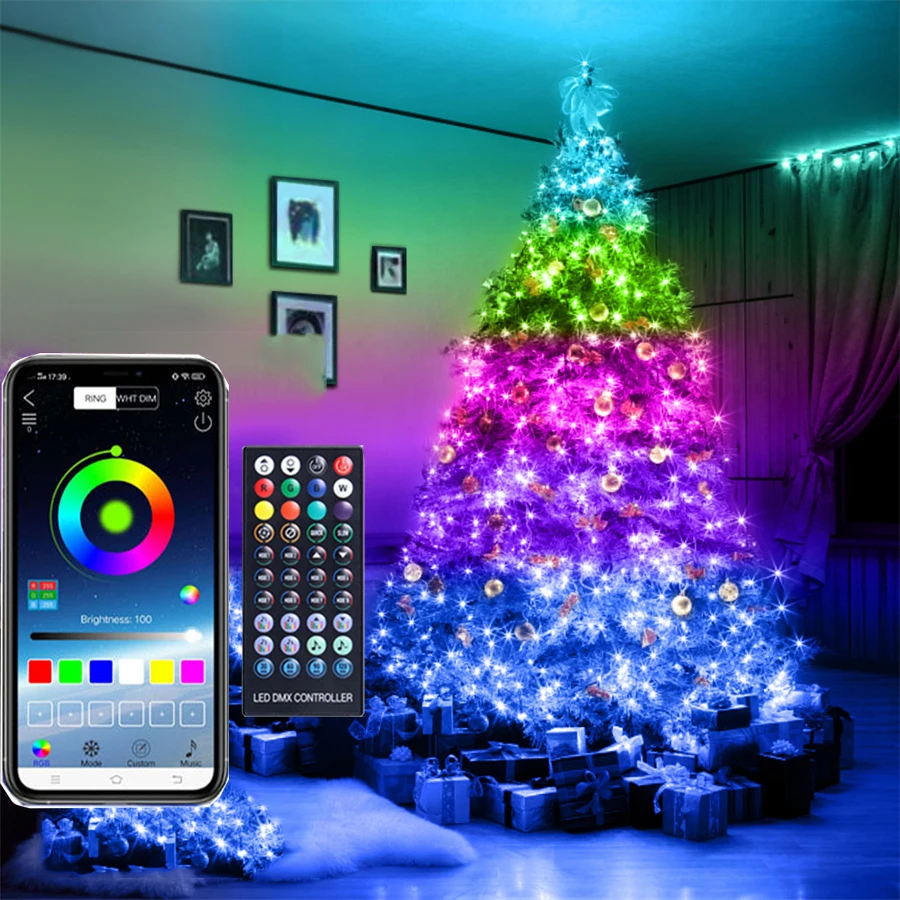 100/светодиодов Рождественская смарт-гирлянда s RGB меняющая цвет Сказочная