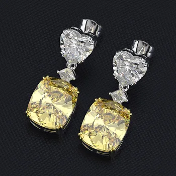 

CMajor Sterling Silver Solid S925 Fine Jewelry White Yellow Pink Square 10*12 Artificial Diamond Classic Drop Earrings for Women