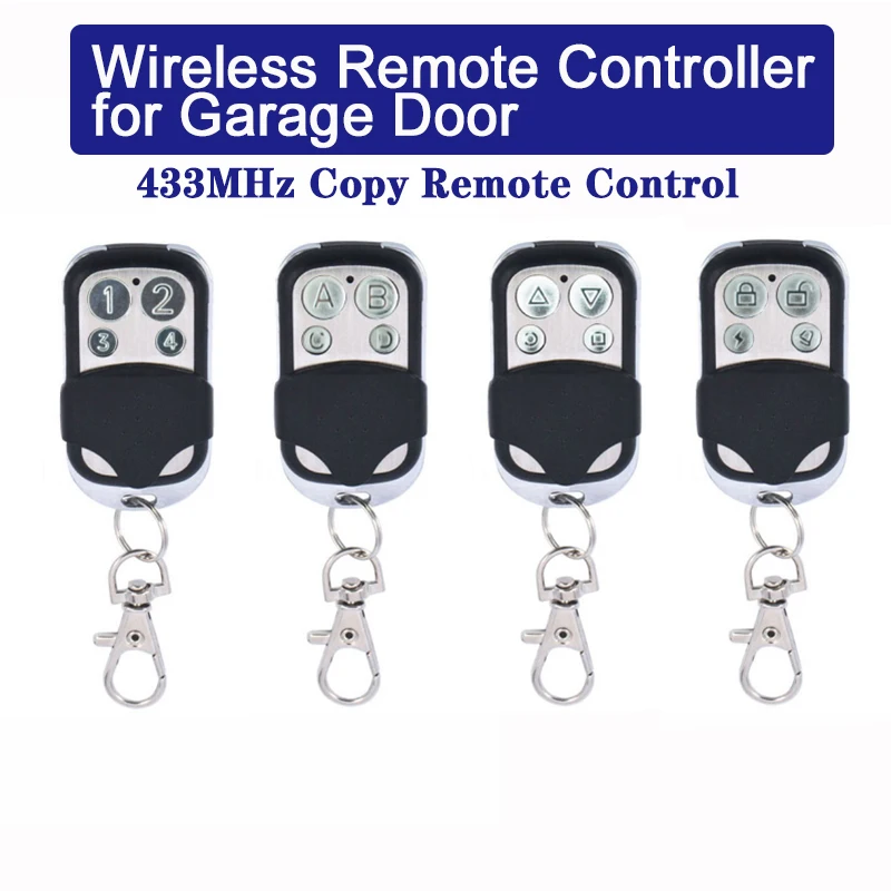 Abridor de puerta de garaje de 433mhz, mando a distancia, clonación eléctrica, duplicador, llave Fob, 4 botones, código de aprendizaje fijo para garaje
