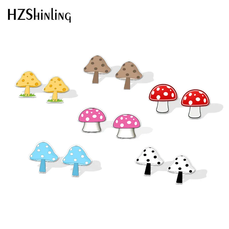

2019 New Mushrooms Acrylic Earring Mushroom Resin Earrings Stud Ear Funny Color Dots Mushroom Epoxy Earrings Gifts Girl