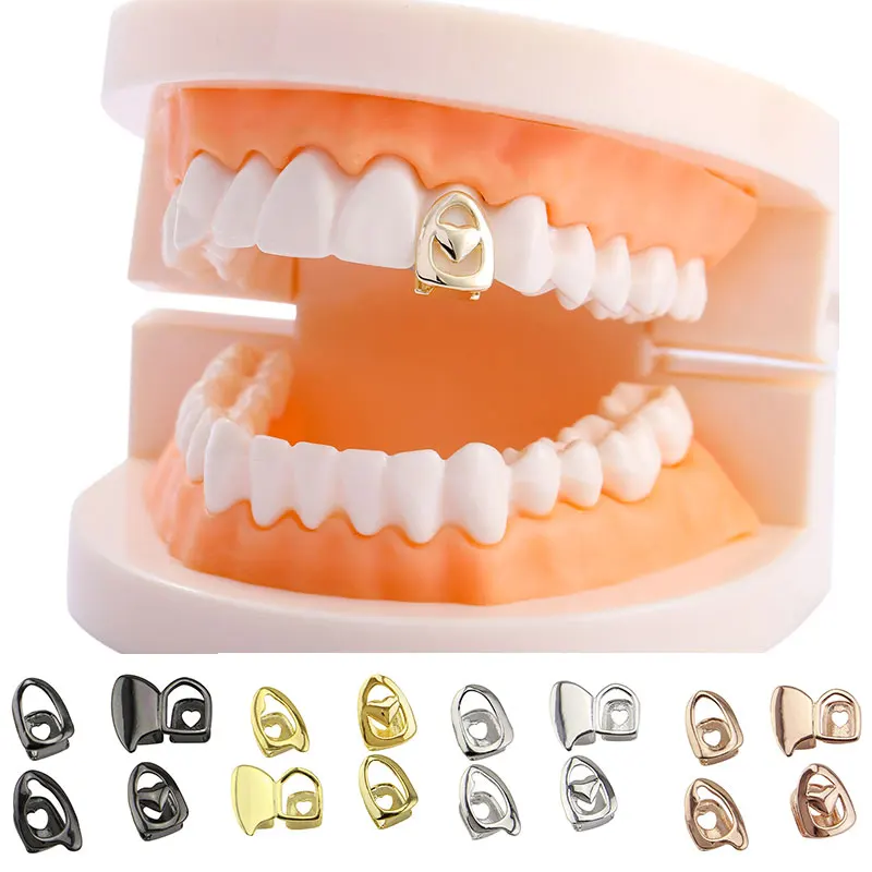 Hip Hop Braces Non Mainstream Heart Shaped Grillz Cap Gold Tone Hollow