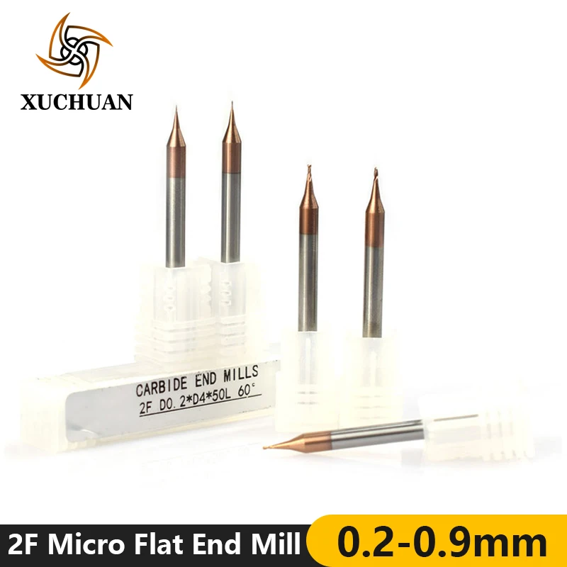 

1pc 0.2-0.9mm Micro Flat End Mill 2 Flutes Tungsten Carbide Milling Cutter 4mm Shank TiCN Coated Mini CNC Router Bit