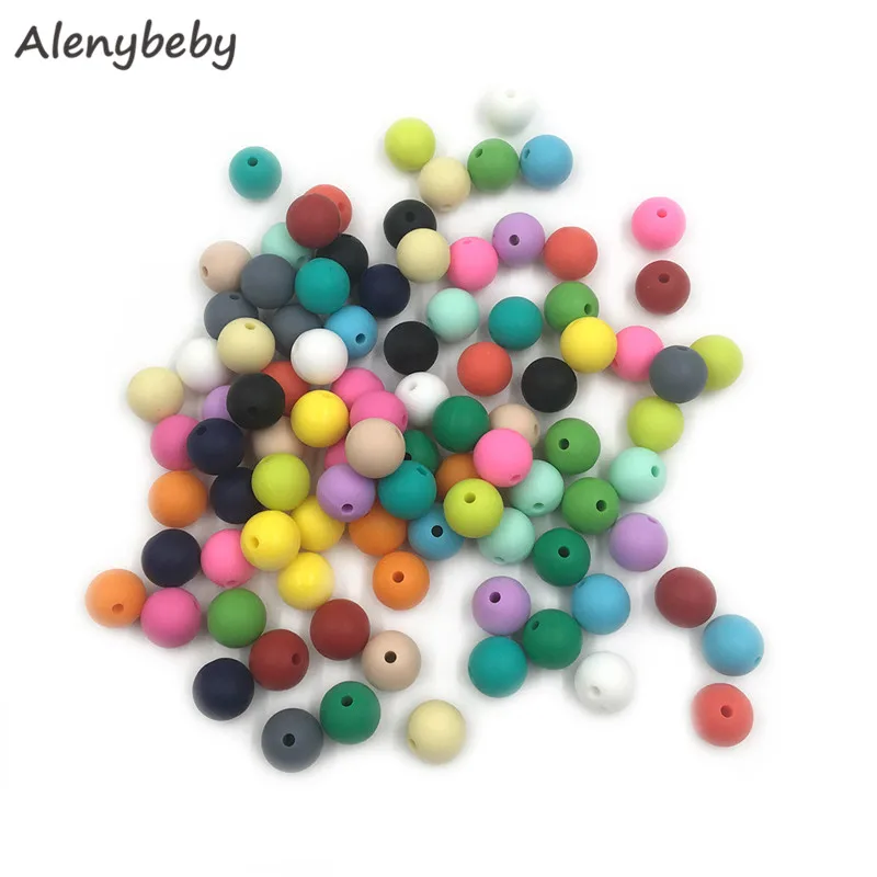 금속 실버 식품 학년 실리콘 라운드 비즈 12/15mm  Teether 목걸이 장난감 DIY Pacifier 체인 케어  Teether 제품