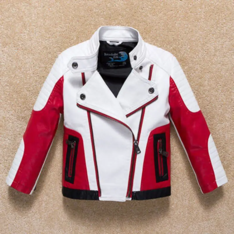 Handsome Cool Design Boys Leather Motor Jacket For Autumn Spring