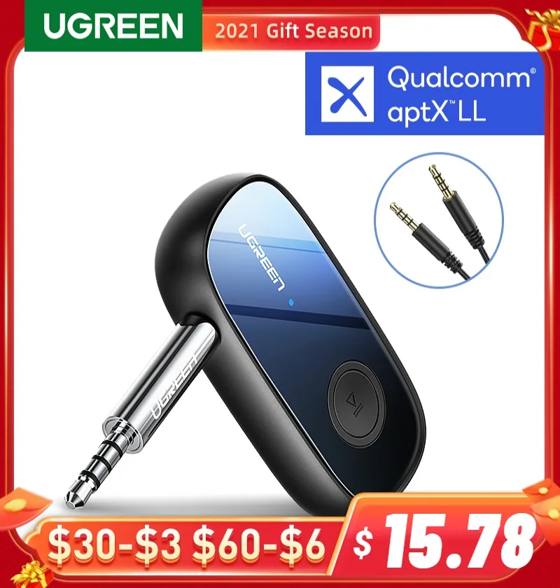 UGREEN Bluetooth Receiver 5.0 aptX LL 3.5mm AUX Jack Audio Wireless Adapter for Car PC Headphones Mic 3.5 Receptor | Электроника