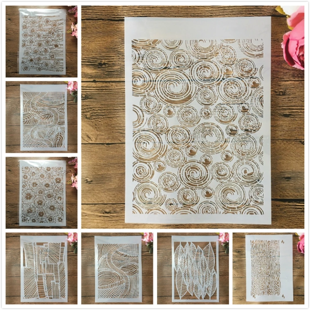 

8Pcs/Lot A4 29cm Hollow Mesh Wavy Leaves DIY Layering Stencils Wall Painting Scrapbook Coloring Embossing Album Decor Template