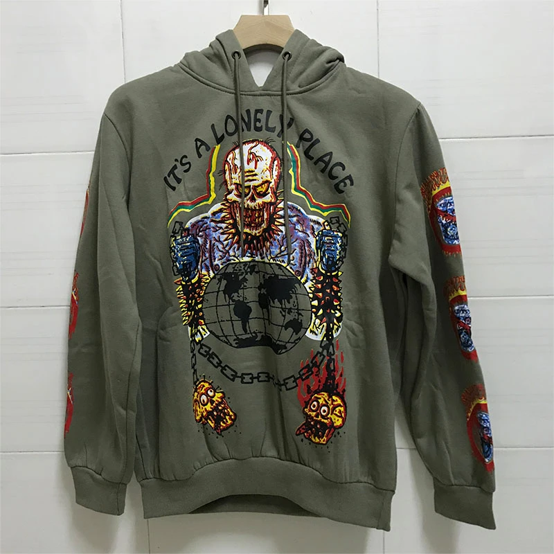

It Is A Lonely Place Men Women Loose Hoodies Streetwear Ghost Skull Graffiti Brown Pullover Kanye West TENTACION Sweatshirts