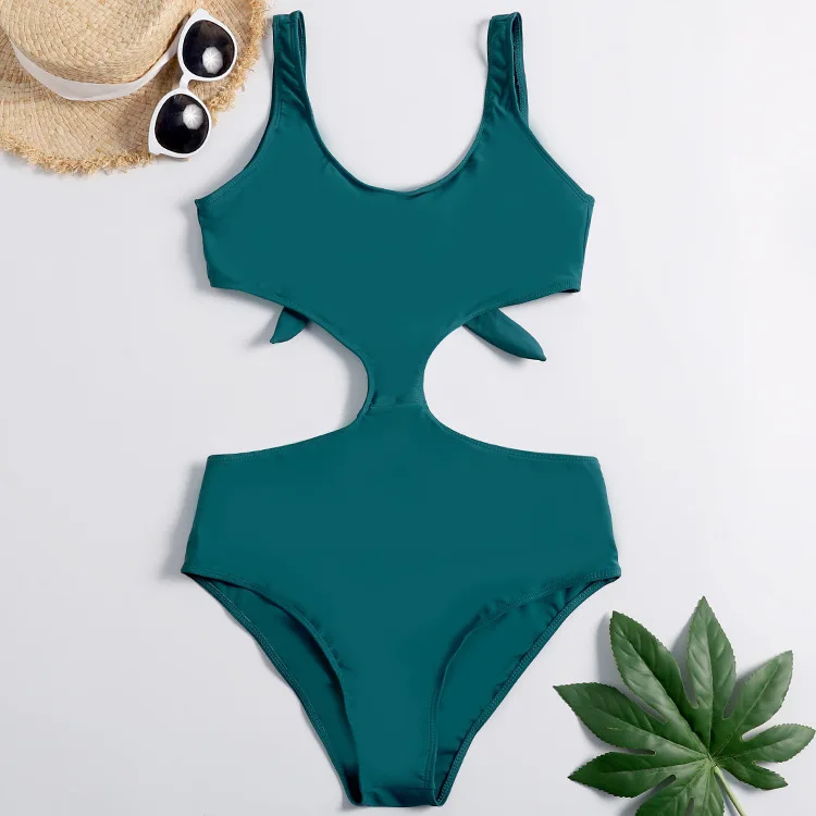 

2019 Sexy Summer Reveal Back Solid Color One-piece Suit Biquini Swimming Suit Halter Bikini Swimwear Large Size High Cut