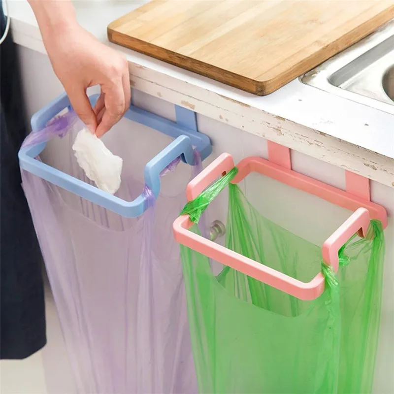 

Portable PP Plastic Garbage Hanging Bag Kitchen Trash Storage Rack Bag Hook Scouring Pad Dry Shelf Holder Kitchen Organzier