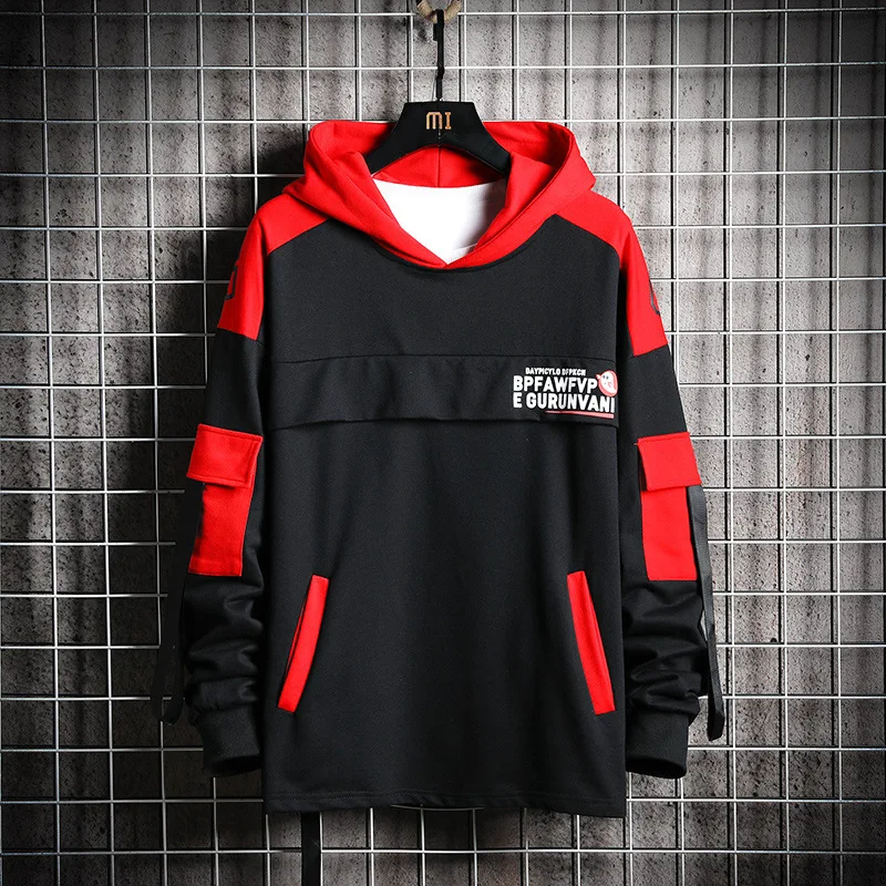 

Streetwear Screen Print Two Color Block Mens Pullover Oversized Hoodies