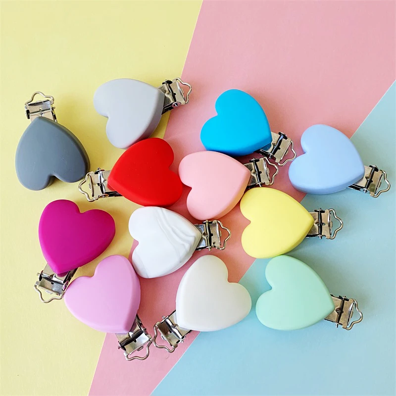 1pcs Silicone Heart-shaped Pacifier Clip Clasp No-Rusty Silicone Beads Baby Chew Dummy Chain DIY Adapter Easy to Attach 4