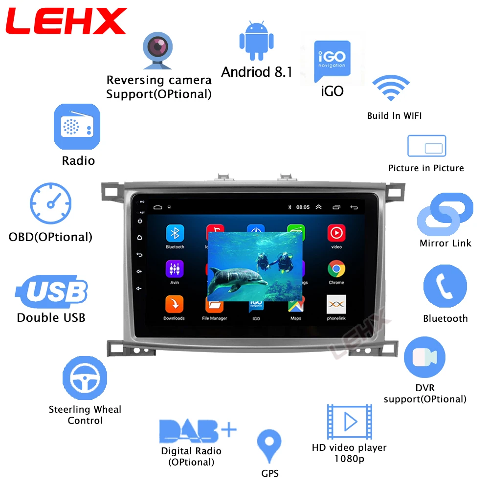 LEHX автомобильный Радио мультимедийный видео плеер 10 дюймов Android 8 1 2din dvd для Toyota Land