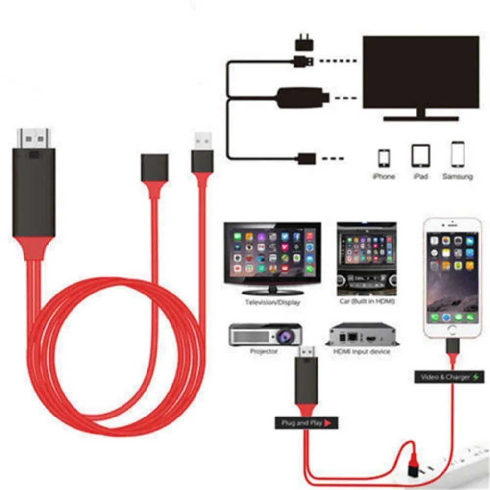 1080P HDTV адаптер HDMI кабель мужчина к USB 2,0 мужчина и женщина HDMI HD видео конвертер Код для iPhone смартфон Android телефоны