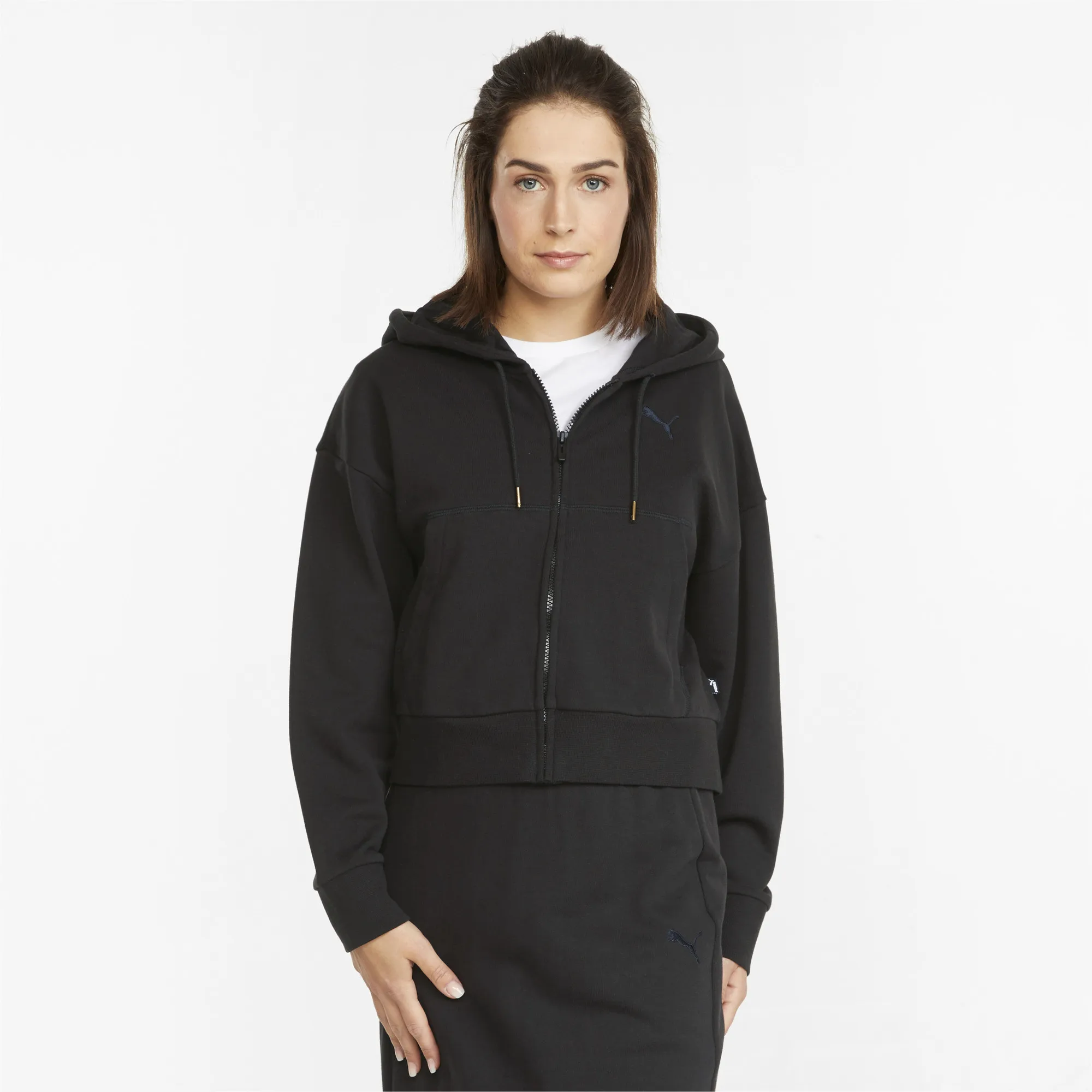 Sudadera para mujer Puma talla grande con cremallera completa bolsillos gris