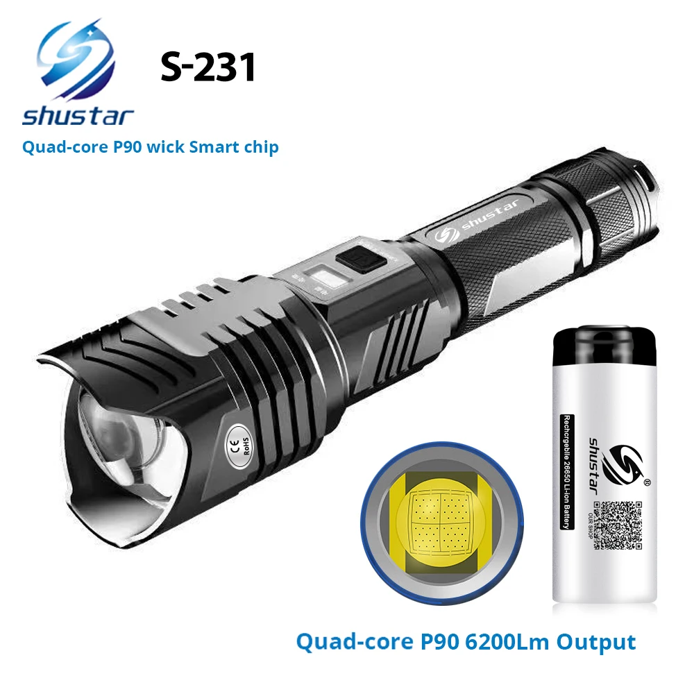 Quadcore XHP90 super bright LED Flashlight With smart chip Waterproof