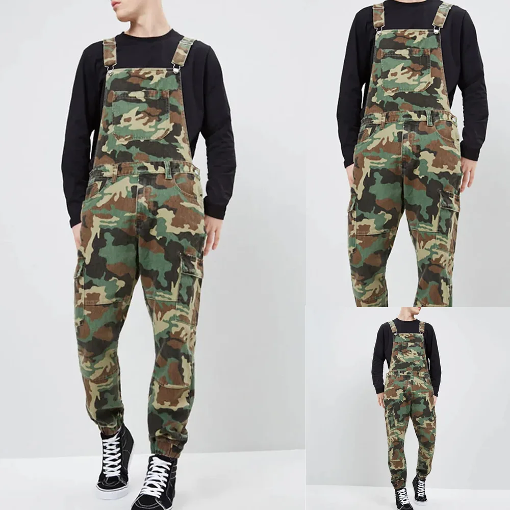 

Men's Jeans Camouflage Urban Trousers Outdoor Denim Tooling Multi-bag Pants Strap Army green pants
