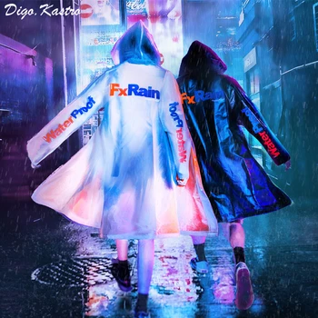 

Street Fashion Individuality Windbreaker Men/Women Letter Print Raincoat Jacket Loose Waterproof Casual Couple Hooded Poncho