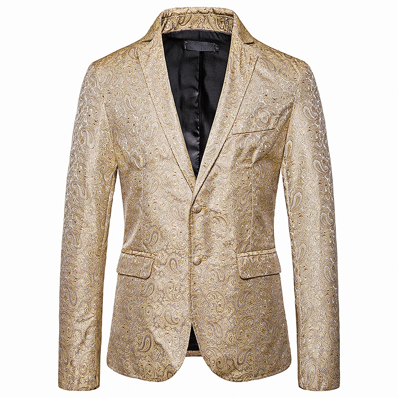 EU size men color casual Suits & Blazers Two buckles design smart casual style suit jacket Cashew flowers pattern suit coat