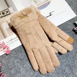 Осенью и зимой 19, теплые и утолщенные кожаные перчатки. Сенсорный экран ветрозащитные перчатки для корейских студентов Велоспорт зимой