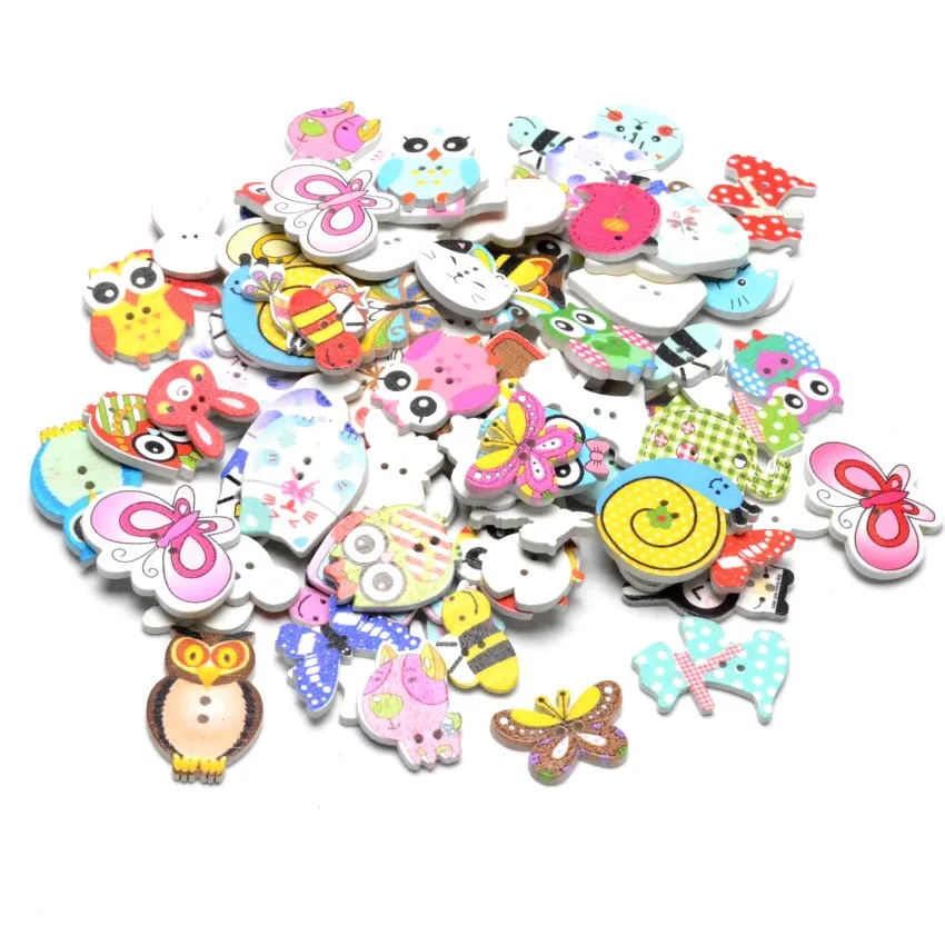 50pcs 2 Hole Bear Wood Buttons Sewing Scrapbooking Decor Home Clothing 18x15mm