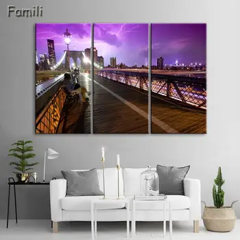 

Modern 3pcs Modular Poster Board Framed Canvas Oil Painting New York Manhattan Pictures City Landscape Wall Art For Living Room