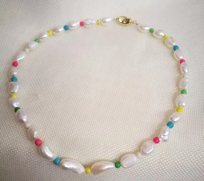 4mm colorful beads 10mm 11mm 13mm white baroque freshwater pearl mixed Necklace gold clasp Woman Jewelry irregular | Украшения и