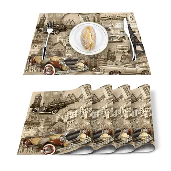 

Europe Cars Famous Buildings Placemat Washable Cotton Linen Table Cloth Pad Mat Rectangle Placemats Heat Resistant