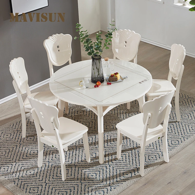 Multifunctional Telescopic Solid Wood Round Table For 2-4 People Nordic Small Apartment Furniture Folding Wedding | Мебель