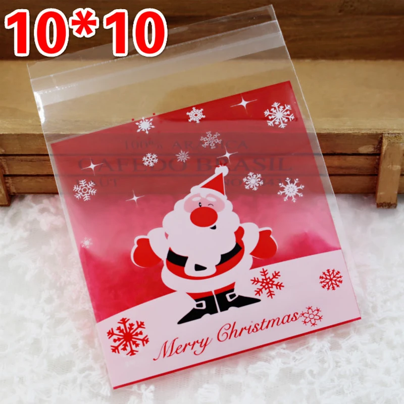 

Christmas Decor 100pcs/Lot Bag Cute Cookies Biscuit Plastic Party Cake Bag Christmas Santa Claus Red Gift Case