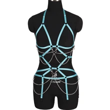 Комплект с бюстгальтером на бретельках, полный бандаж, с вырезами, металлическая цепочка, крест-клетка, бюстгальтер, без бретелей, регулируемое белье, фетиш, готика размера плюс