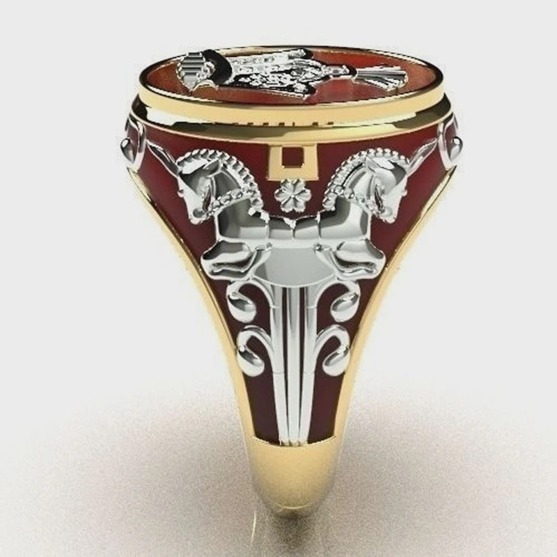 Milangirl Creative Personality King Horse Two-Tone Knight Rings For Men Hip Hop Punk Style Fashion Rings Alx Men/Women Shirtspotlight